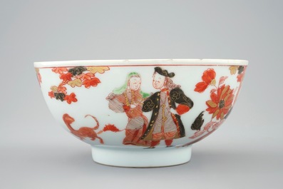 Een Chinese verte-Imari kom met decor van &ldquo;Gouverneur Duff&rdquo;, Yongzheng, ca. 1730